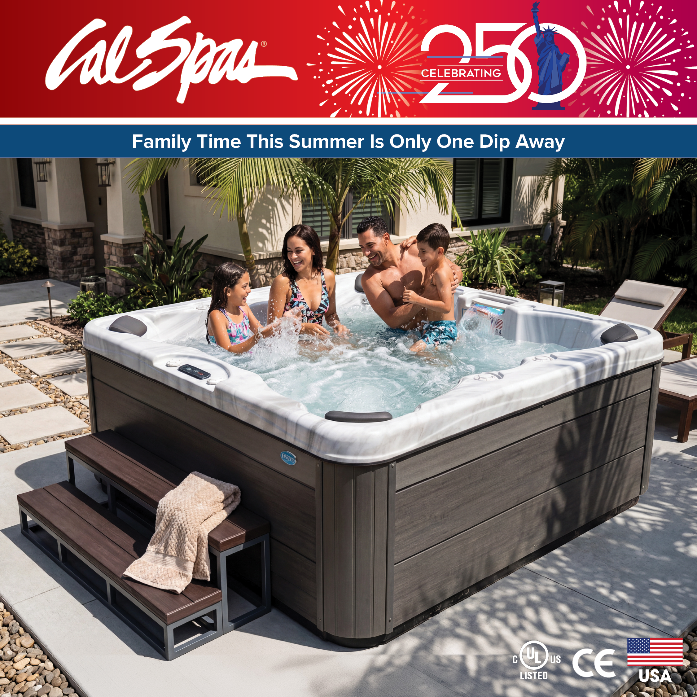 Calspas hot tub being used in a family setting - Santa Fe